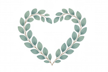 Heart shaped green leaves forming a delicate botanical wreath, symbolic of love, romance, and natural beauty