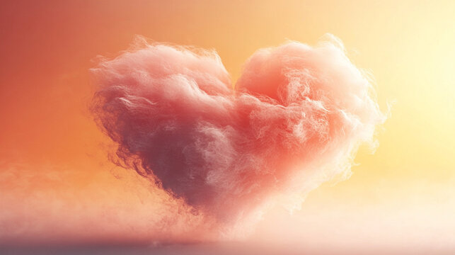 3D rendering of a pink heart-shaped cloud on a simple background, symbolizing love and romance, perfect for greeting cards, social media, and romantic design projects.
