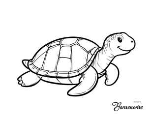 White Outline Cartoon Sea Turtle on Black Background