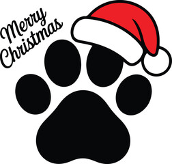 Christmas Pet Paw Silhouette Vector with Santa Hat