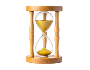 Wooden Hourglass with Yellow Sand on Black Background