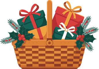 Christmas Picnic Basket Silhouette Vector 
