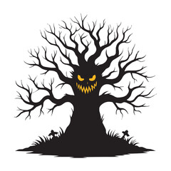 Scary Evil Halloween Tree with Spooky Face Illustration