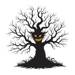 Scary Evil Halloween Tree with Spooky Face Illustration