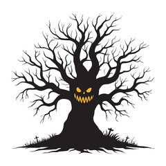 Scary Evil Halloween Tree with Spooky Face Illustration