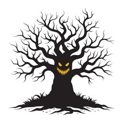 Scary Evil Halloween Tree with Spooky Face Illustration
