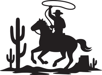 Cowboy Riding Horse Silhouette – Wild West Vector