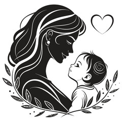 Outline Drawing of Mother's Love and Baby 