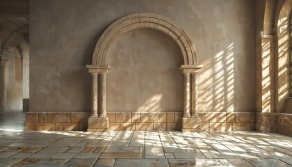 Ornate Archway Framed by Warm Amber Walls and Sunlight