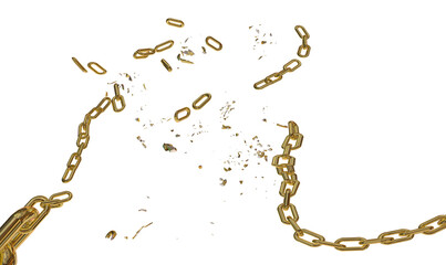 chain break broken breaking, golden - 3d rendering