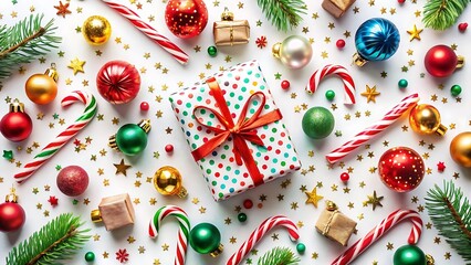 Flat Lay of Colorful Christmas Gifts and Candy Canes