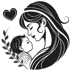 Caring mother and Newborn Line Art Graphic 