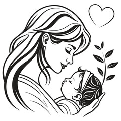 Caring Parent and Newborn Line Art Graphic 