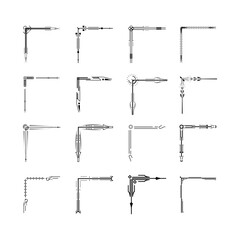 Set Hand Draw Of Corners Different Shapes Flower Decoration Vector Design Doodle Sketch Style For Wedding And Banner