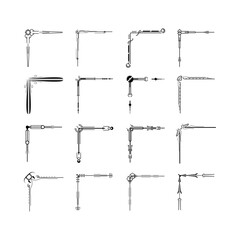 Set Hand Draw Of Corners Different Shapes Flower Decoration Vector Design Doodle Sketch Style For Wedding And Banner