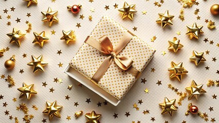 Holiday Flat Lay with Open Gift Box Revealing Small Surprises