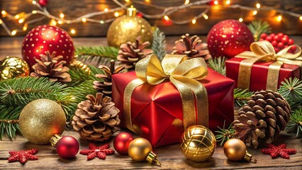 Luxury Christmas Scene with Red and Gold Presents