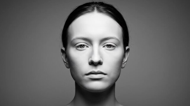 Black and white portrait of a womans face front view