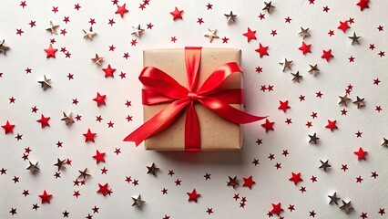 Minimal Holiday Composition with Single Gift and Red Bow