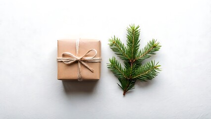 Minimal Holiday Flat Lay with Single Wrapped Gift