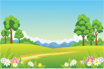Fototapeta premium A peaceful landscape featuring rolling green hills and lush trees
