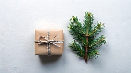 Minimal Holiday Flat Lay with Single Wrapped Present