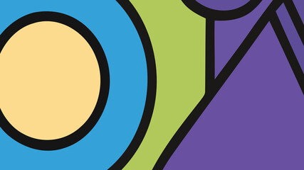 Vibrant Abstract Geometric Background with Bold Colorful Shapes and Black Outlines