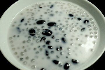 Thai dessert black bean sago with coconut milk