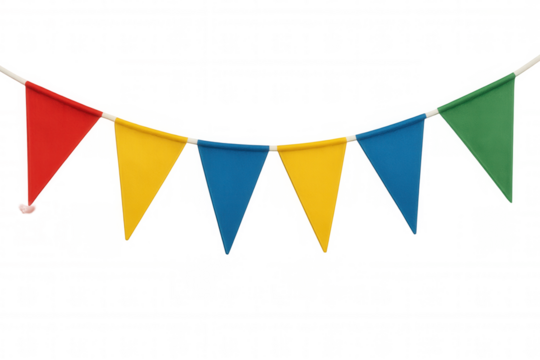 Colorful party pennant flags string for festive event decoration, horizontal banner garland on transparent background - Powered by Adobe