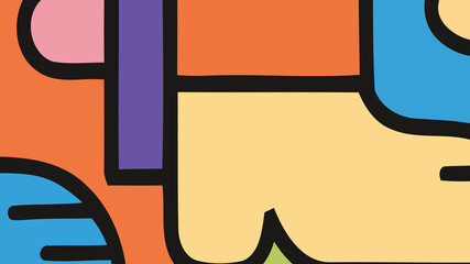 Colorful Abstract Pattern with Bold Black Outlines and Dynamic Geometric Shapes