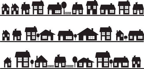 Neighborhood with homes illustrated on white

