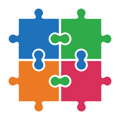 Colorful interlocking puzzle pieces forming a complete square shape