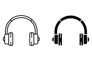 Headphones vector icon with solid and outline versions