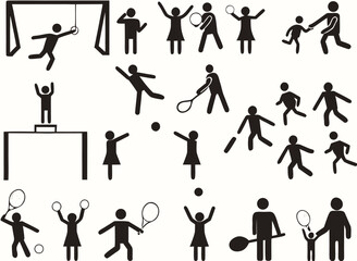 Pictogram people in park with kids and sport activity illustrated on white

