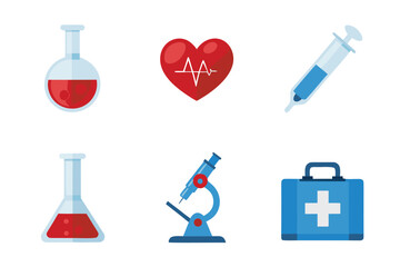 Medical icons depicting science health and laboratory equipment