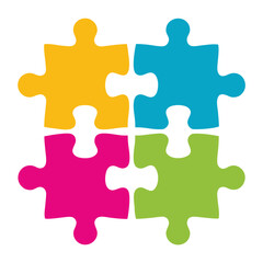 Colorful puzzle pieces connected illustrating unity and problem solving concepts