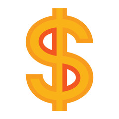 A bright orange dollar sign illustration on a plain white background