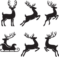 Reindeer Silhouette Icon Set Vector Design