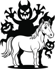 horse and rider ,a black silhouette art vector for people