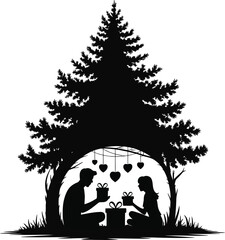 christmas tree with snowman ,Christmas shilhutee vector