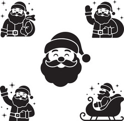 Santa Claus Silhouette Icon Set Vector Design
