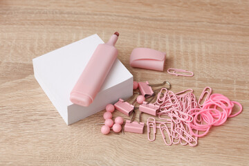 Stationery set and marker on table