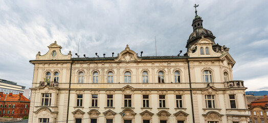 Impressive facade of old neoclassical buildings in the city of Maribor, Slovenia.