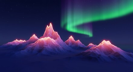 Dramatic aurora borealis over mountain peaks at night