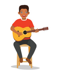 African man playing guitar sitting on the chair
