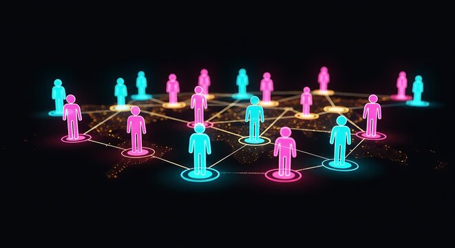 Connected vibrant network of people glows online