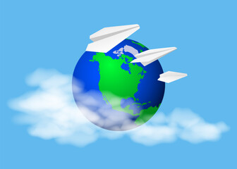 Planet Earth an flying paper planes