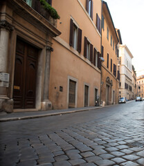 Obraz premium Medieval stone alley and narrow cobblestone street architecture in the old town of Dubrovnik, Croatia and Tallinn, Estonia, Europe