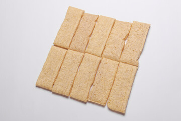 Diet whole grain bread crispy crackers on white background