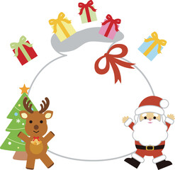 Christmas Frame with Santa Claus, Reindeer, and Gift Boxes (Copy Space)